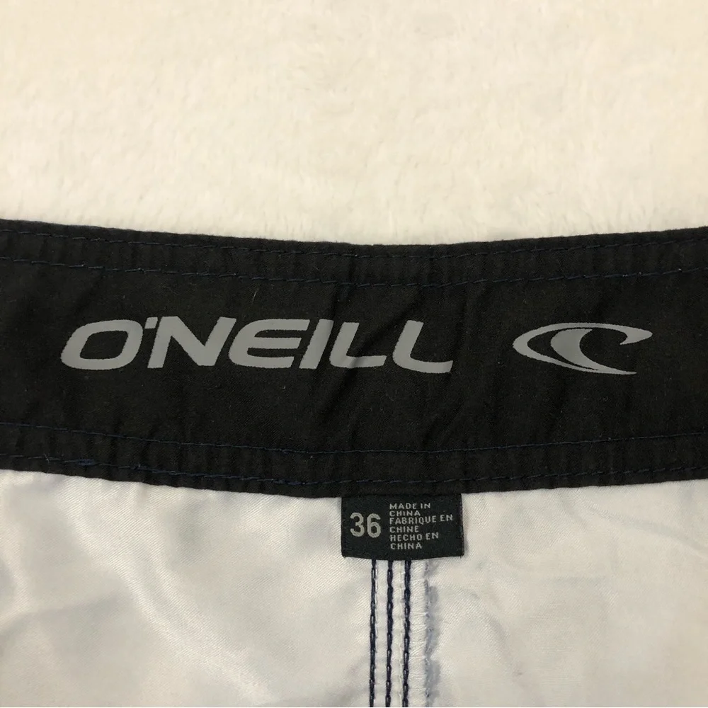 O’Neill Patriotic Navy Blue White Striped Surf Board Shorts Swim Trunks Mens 36